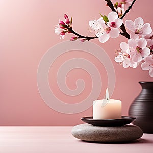 Zen stones,orchid,Lotus flower on nature background with reflection. Spa treatment, massage aromatherapy concept