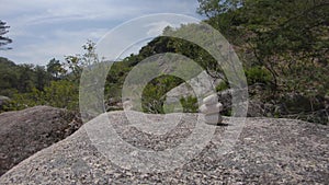 Zen stones in quiet river lake