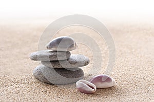 Zen stones, sand and seashells