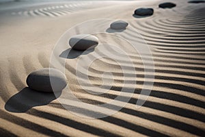 Zen stones in the sand: spa therapy symbolizing purity, harmony and balance. Generative Ai