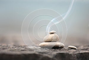 Zen stones with smoke