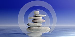 Zen stones stack on blue background. 3d illustration