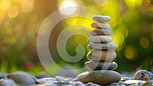 Zen Stones Stacked in a Serene Garden at Sunset