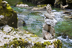 Zen stones at Vintgar gorge, Slovenia, Beautiful environmental place