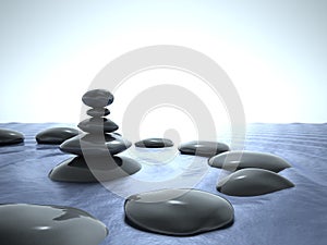 Zen stones in water, blue sky