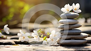 zen stones and white flowers