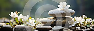 zen stones and white flowers