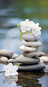 zen stones and white flowers