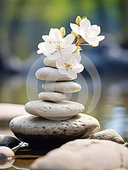 zen stones and white flowers