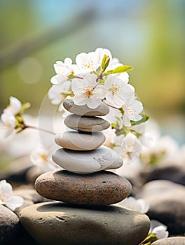 zen stones and white flowers