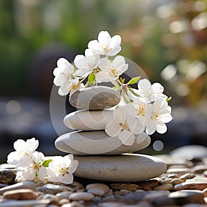 zen stones and white flowers