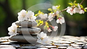 zen stones and white flowers