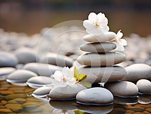 zen stones and white flowers