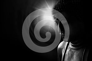 Zen style buddha with light of wisdom black and white