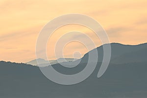 Zen sunset landscape with layers in the Onil mountains from the Sierra de Mariola in Alcoi