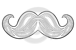 Zen tangle mustache vector. Zentangle whisker. Coloring book.