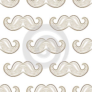 Zen tangle mustache vector. Zentangle whisker. Seamless pattern.