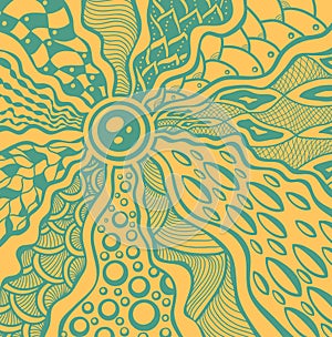 Zen-tangle or Zen-doodle abstract texture background in beige marine blue