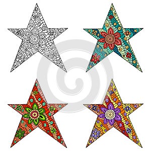 Zen tangle and zen doodle set of star. Zentangle and zendoodle vector.