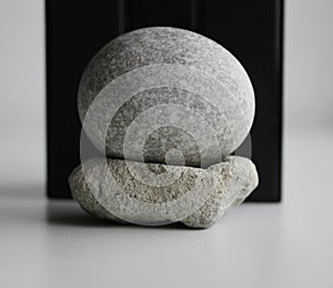 Zen Tranquility Idea. Perfect Smooth Stone On Black And White Background