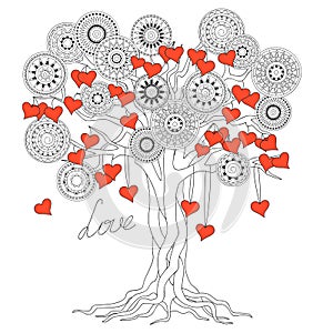 Zen tree of love with mandalas