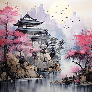 Zen Tree Sumi-e Ink Painting