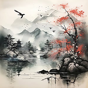 Zen Tree Sumi-e Ink Painting