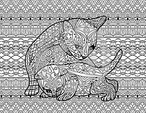 Zendoodle coloring book for adults. Mother cat with kitten