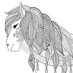 Zendoodle design of horse for adult coloring book for anti stress photo