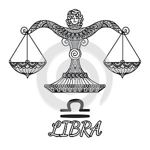 Zendoodle design of Libra zodiac sign.Vector illustration