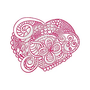 Zendoodle in heart shape for coloring books for adult , Valentine`s cards, T- Shirt graphic, tattoo and other