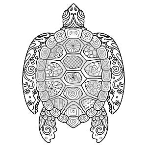 Zendoodle stylized of beautiful turtle for tattoo,T-Shirt design and coloring book for adult