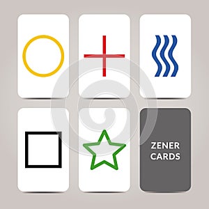 Zener Cards Deck - 5 Elements Vector Illustration - Tool Method for Telepathy Testing - Circle, Plus, Waves, Square and Star