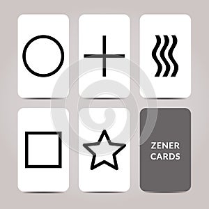 Zener Cards Deck - 5 Elements Vector Illustration - Tool Method for Telepathy Testing - Circle, Plus, Waves, Square and Star