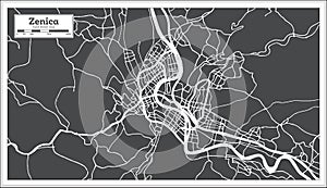 Zenica Bosnia and Herzegovina City Map in Black and White Color in Retro Style