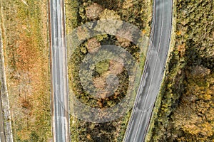 zenithal aerial drone view of a roadway photo
