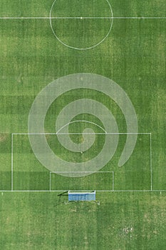 zenithal aerial view of a soccer field