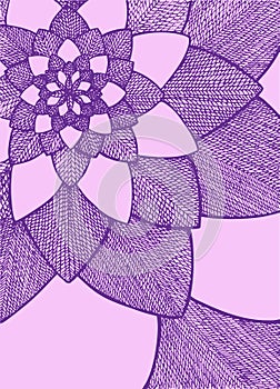 Zentangle abstract flower. Decorative flower. Hand drawn illustration. Ornament for Greeting Card. Purple and pink colors. Doodle