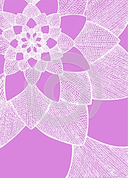 Zentangle abstract flower. Decorative flower. Hand drawn illustration. Ornament for Greeting Card. White lines on purple pink back