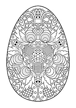 Zentangle black and white decorative Easter egg.