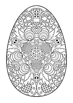 Zentangle black and white decorative Easter egg.