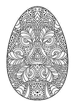 Zentangle black and white decorative Easter egg.