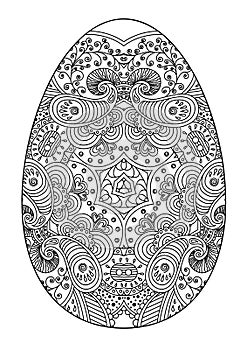 Zentangle black and white decorative Easter egg.