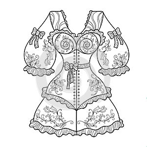 Zentangle coloring page for adults with vintage women`s corset