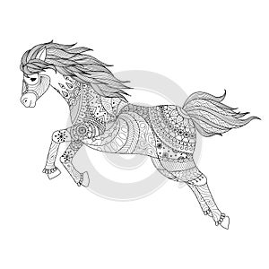 Zentangle design for jumping horse for coloring book