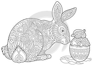 Zentangle Easter bunny and chick