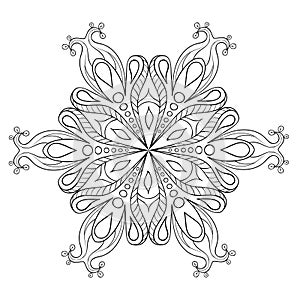 Zentangle elegant snow flake. Vector ornamental winter illustration for decoration, Christmas greeting cards, invitation template