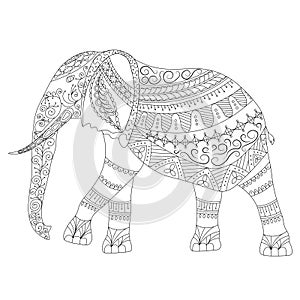 Zentangle Elephant doodle on white background