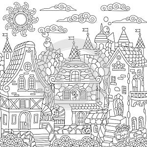 Zentangle fairy tale town