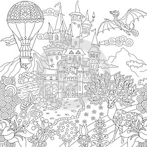 Zentangle fairytale magic landscape